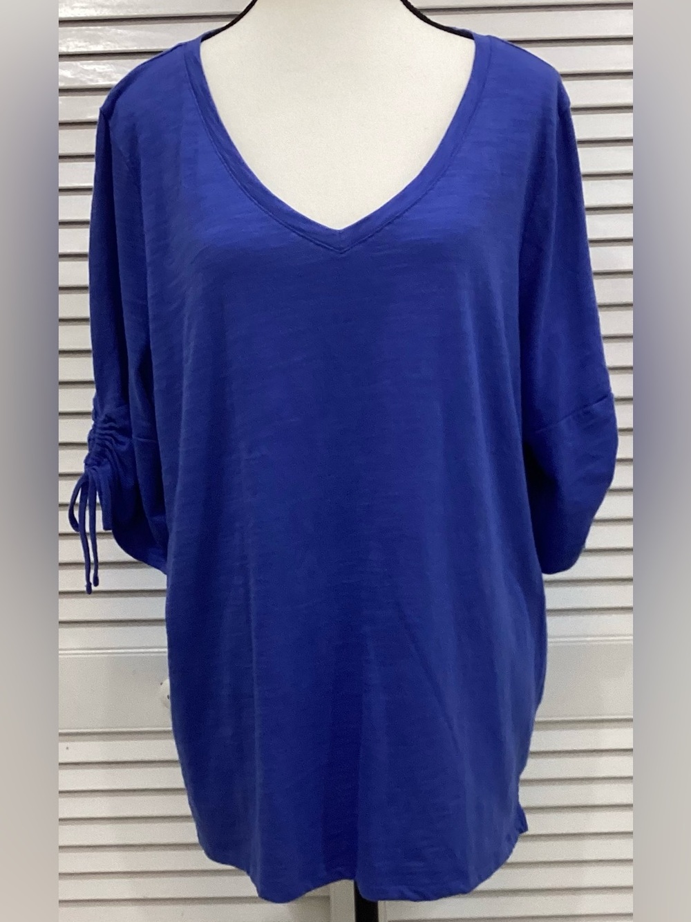 Talbots Muted Royal Blue Slub Knit Shirt V Neck XL 3/4 Sleeve EUC